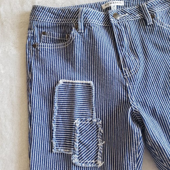 NOWADAYS Skinny Mid Rise Stretch Pinstripe Blue/White Girls Pants Size 14 - Picture 6 of 16